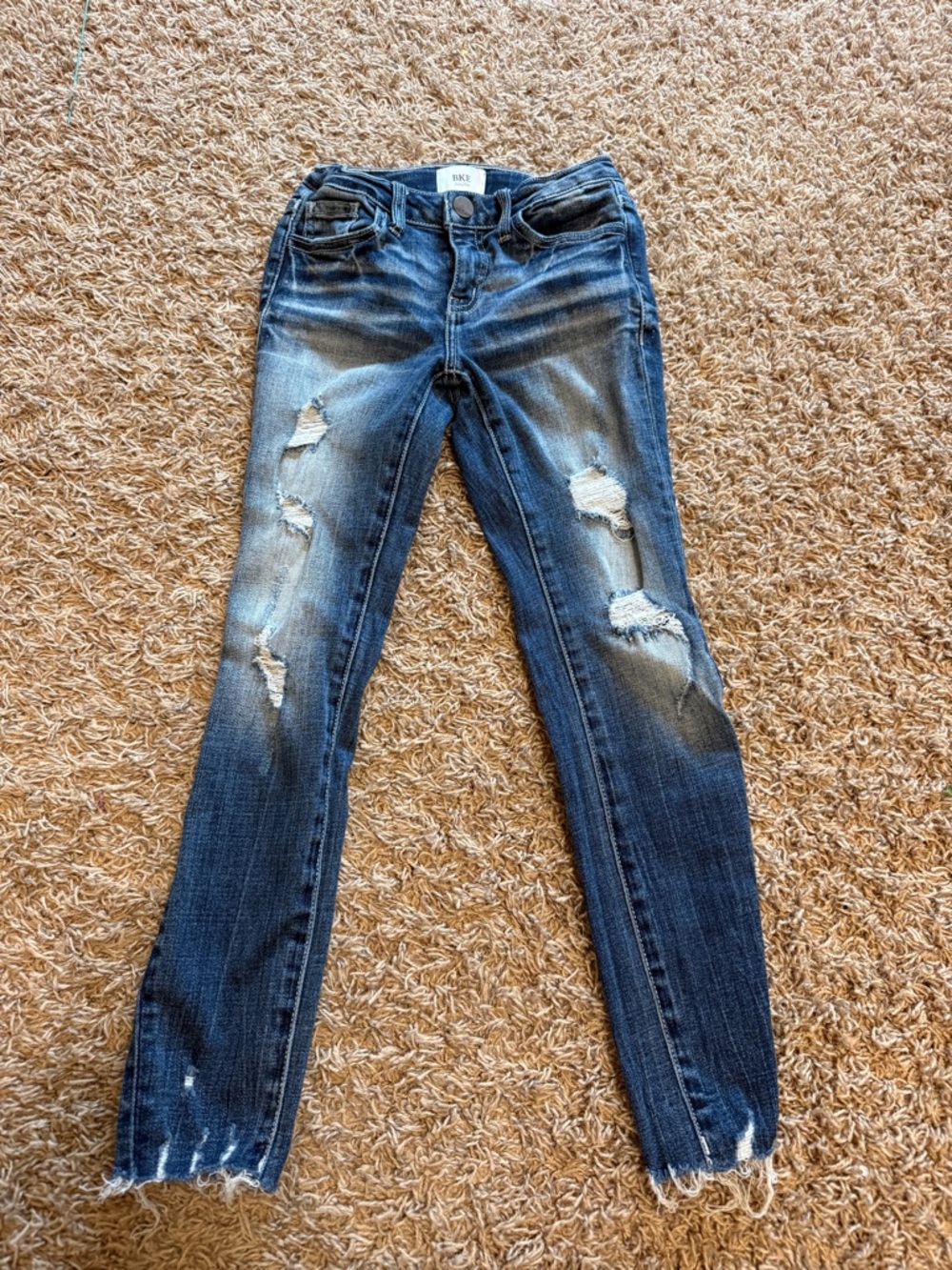 Girls Dark Blue Distressed Skinny Jeans